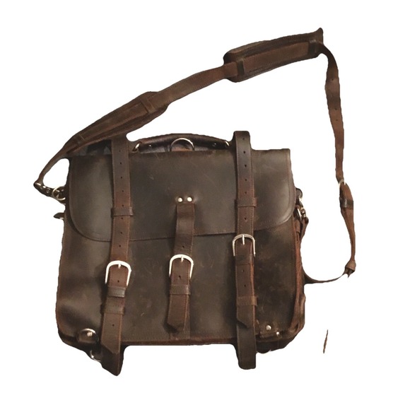 New Traveler 16" Large Classic Full Gain Leather Briefcase Backpack - Picture 5 of 9